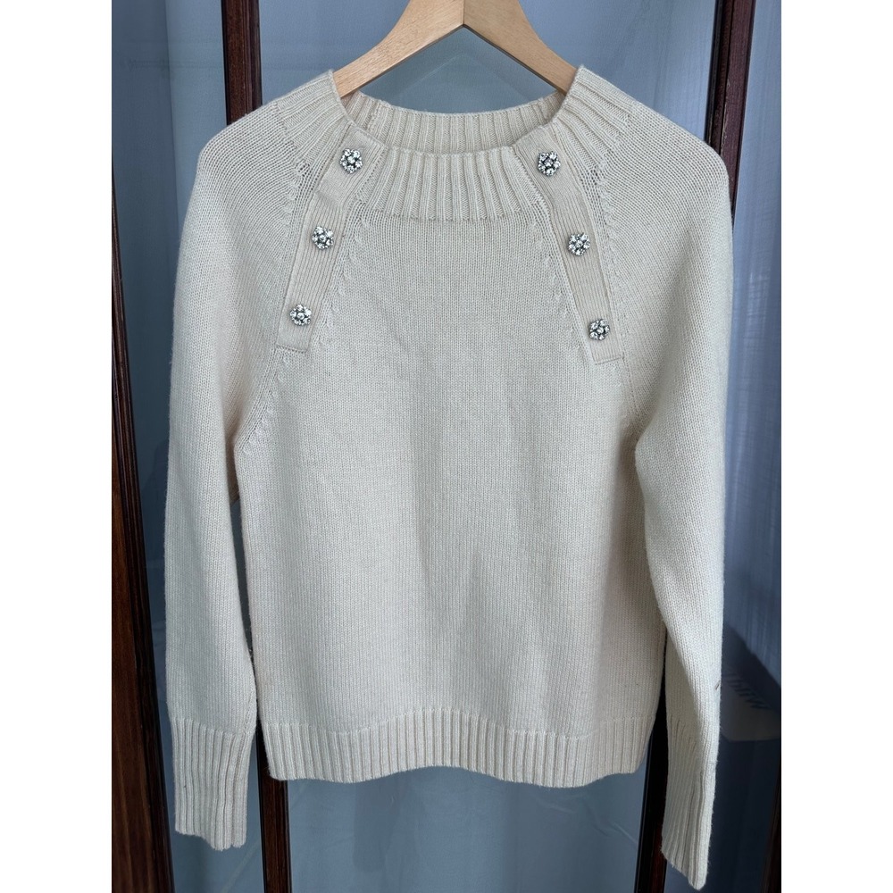 J.Crew Crewneck sweater with jeweled buttons‎ Lambs Wool Blend Sweater Women's M